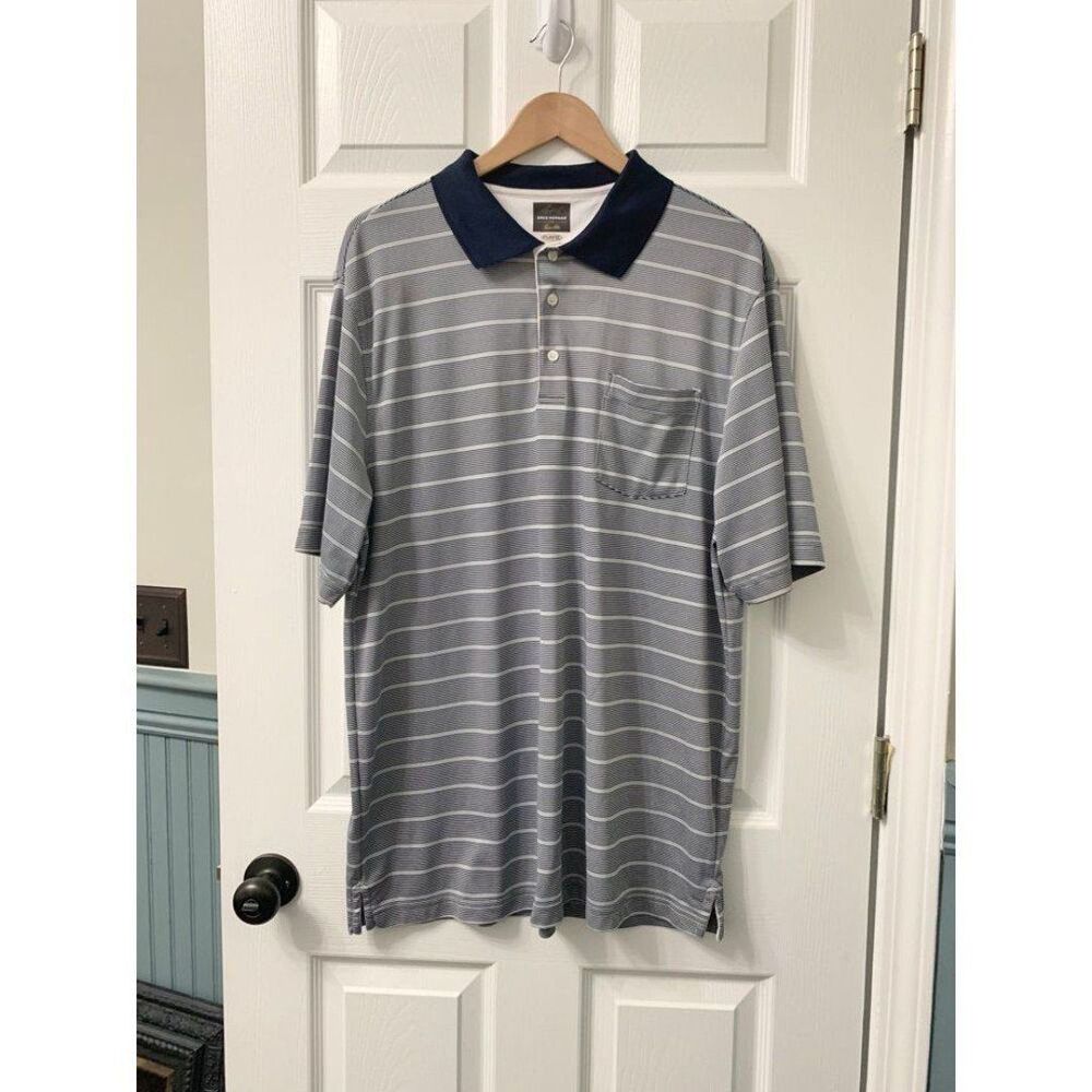 Greg Norman for Tasso Elba Play Dry Blue and White Striped Golf Shirt XL